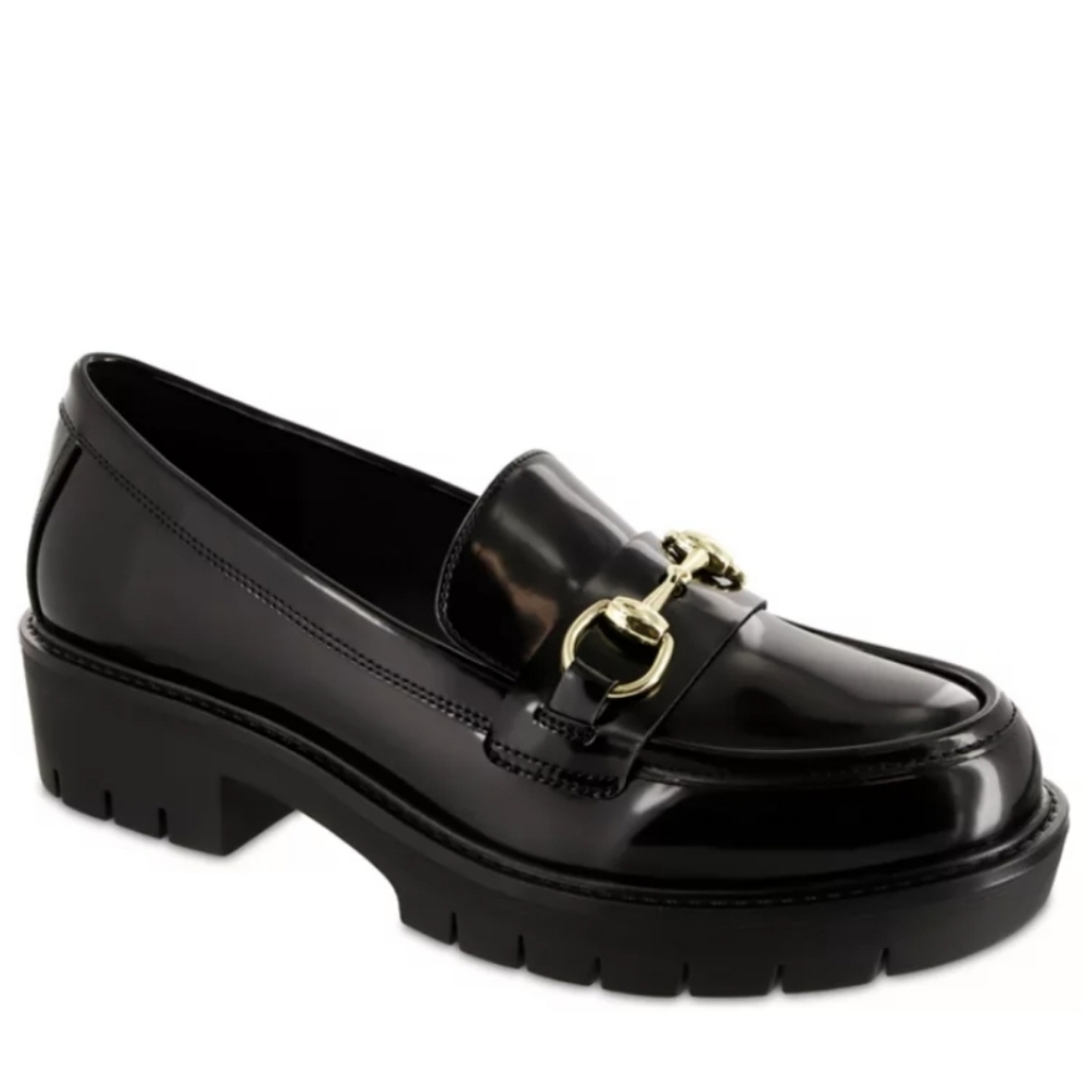 Mia Black Loafer with Gold Buckle